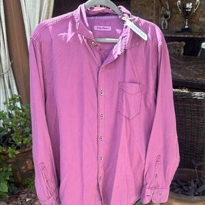 Tommy Bahama Men's Long-Sleeve Button-Down Shirt in Berry suprise.